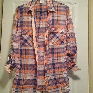 Plaid button up with button sleeves